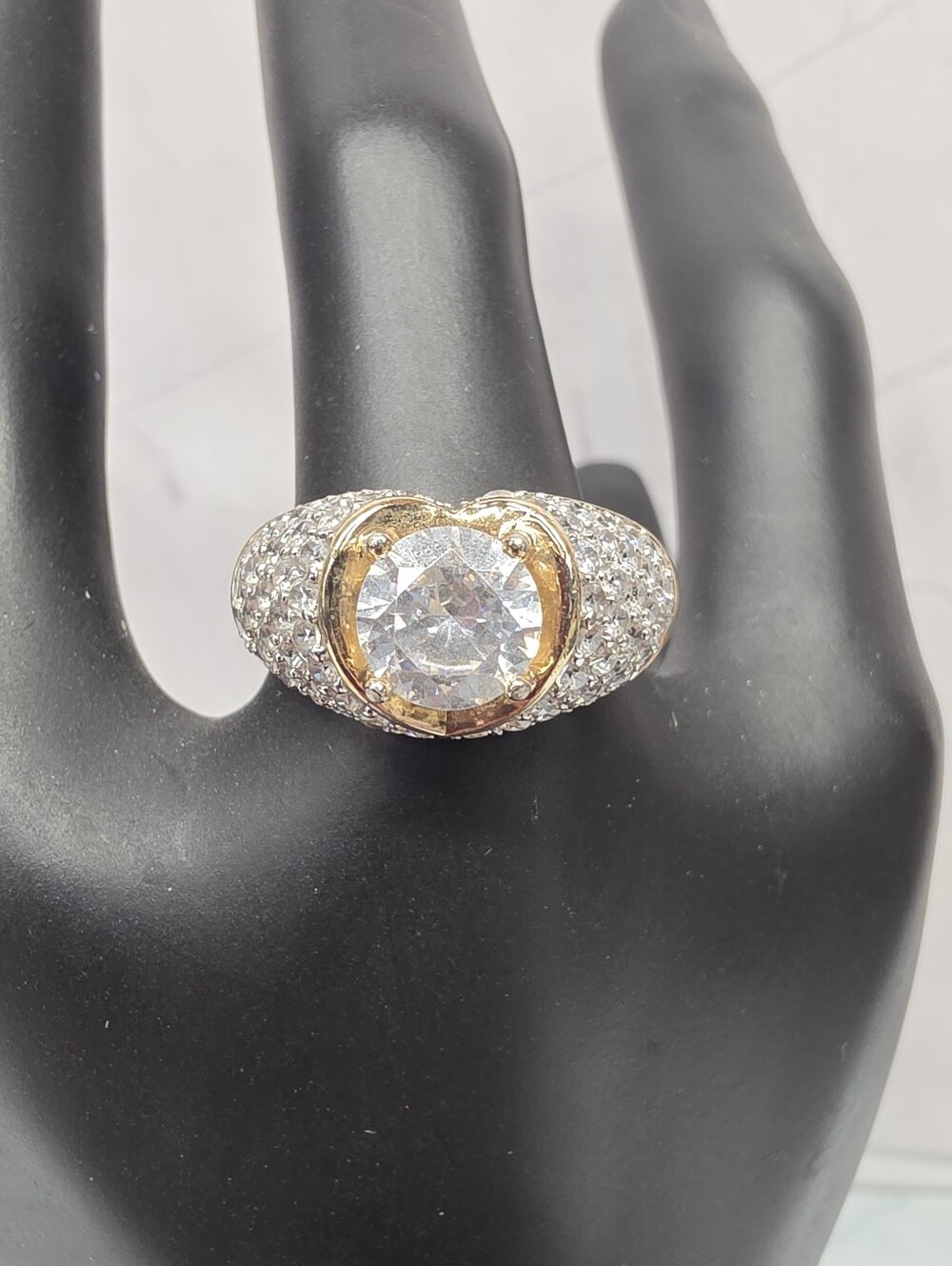 Victoria Wieck 925 Gold Vermeil Diamond Simulant Cocktail Ring Size 9.5